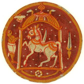 [Hindu Dashavatara Ganjifa playing card, Kalki’s White Horse, Devadatta, Sabre suit, court card, râjâ  (king)]