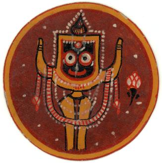 [Hindu Dashavatara Ganjifa playing card, Lord Jagannath, Lotus flower suit, court card, mantrî (minister)]