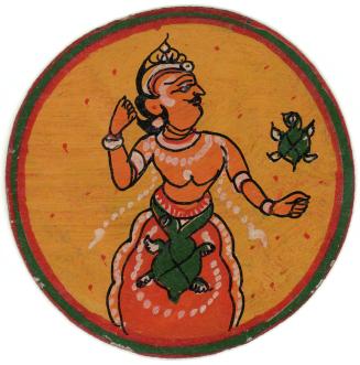 [Hindu Dashavatara Ganjifa playing card, Kurma, Turtle suit, court card, mantrî (minister)]