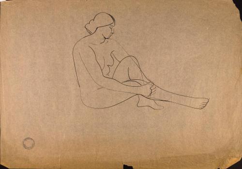 [Seated nude woman with one knee bent]