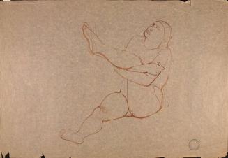 [Seated nude woman holding her leg up in a stretch]