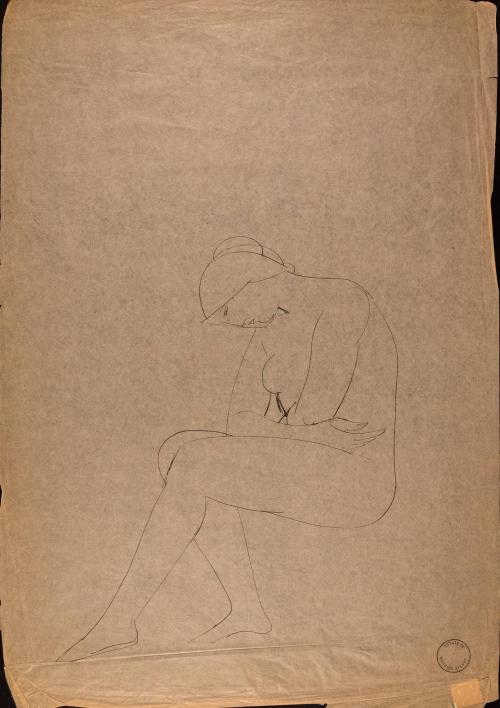 [Seated nude woman with head lowered]