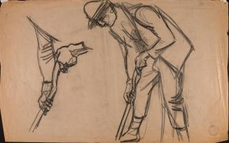 [Study of man digging with a shovel/study of hands on handle]
