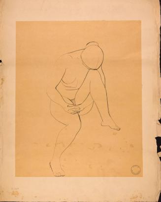 [Seated nude woman with head on knee]