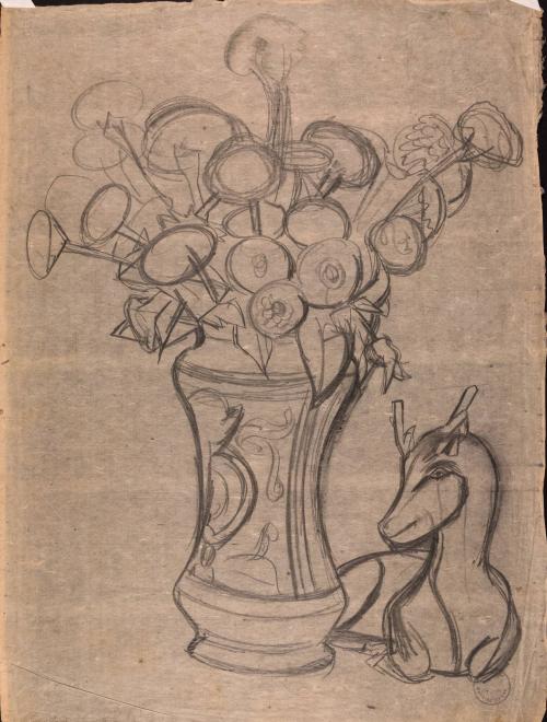 [Vase with flower/young deer]