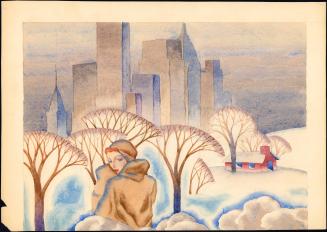 [Winter scene cityscape with woman]