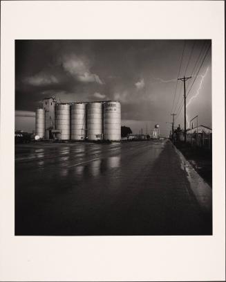 Grain Elevators and Lightning Flash, La Mesa, Texas