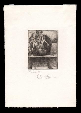 Untitled, man at table, griffin, woman