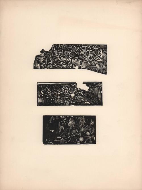 (34) untitled [three sample block prints of mark making]