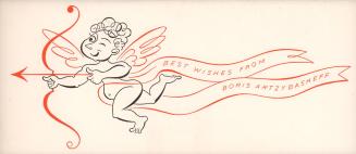 (54) Best Wishes from Boris Artzybasheff (cupid with bow and arrow and banner announcement.)