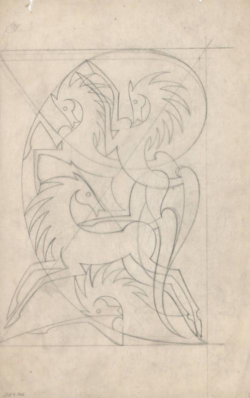 (59)  untitled [sketch; arrangement of four stylized horses]