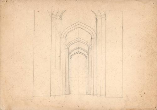 (156) untitled [architectural sketch of vaulted ceiling and arches]