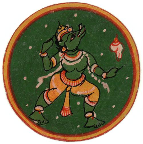 [Hindu Dashavatara Ganjifa playing card, Varaha, Shell suit, court card, mantrî (minister)]