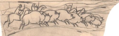 Mural Sketch, herd of buffalo running