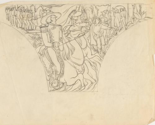 Mural Sketch, Officer on horseback (foreground)