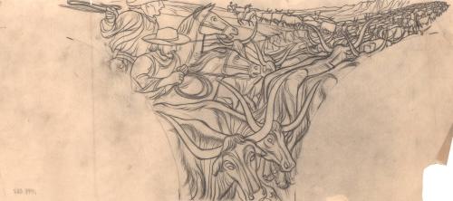 Mural Sketch, Texas Long Horns