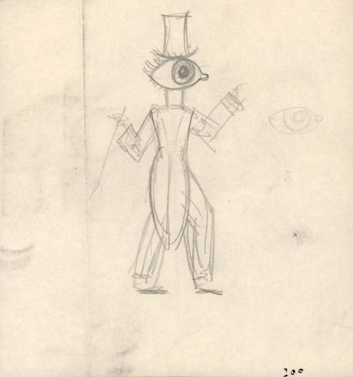 (16)  untitled [sketch, cyclops creature wearing top hat and tails]