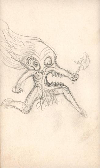 (28)  untitled [sketch, a “monster” running with a battle axe]