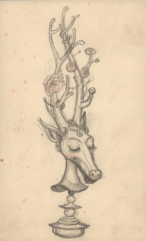 (135)  untitled [sketch, reindeer head on a pedestal]