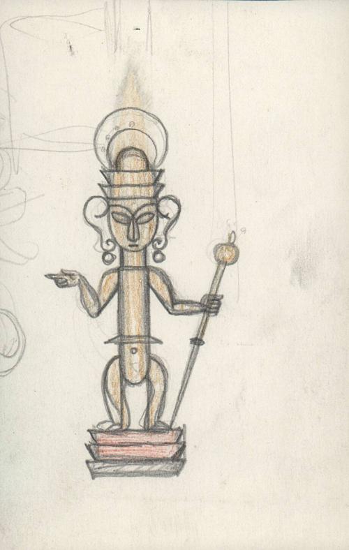 (136)  untitled [sketch, Asian deity figurine; verso sketch ]