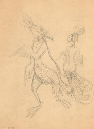 (142)  untitled [sketch, bird people dressed for a party]