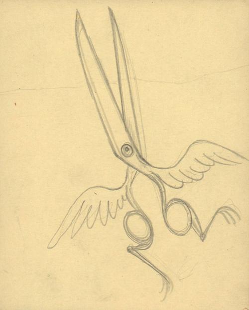 (166)  untitled [sketch, bird/scissors]