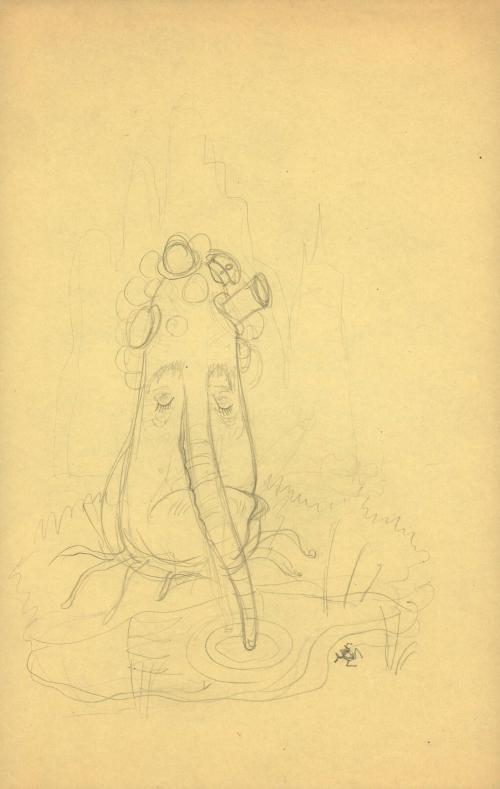 (178)  untitled [sketch, creature drinking water through trunk]