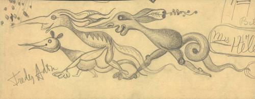 (338) untitled [sketch, three two-legged long-nose n’ tailed creatures running]