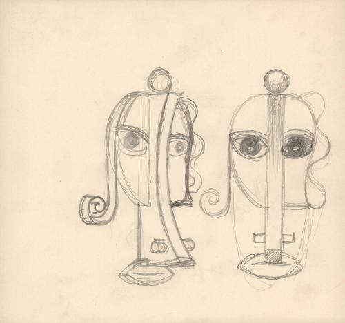 (352) untitled [sketch, two faces constructed with a geometric style]