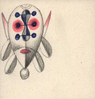 [Sketch of mask with pink eyes]