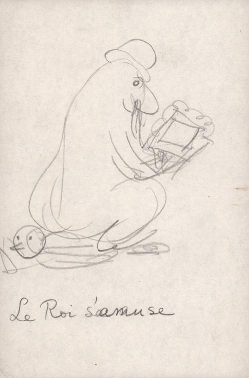 [Sketch of creature with hat seated on a smaller figure]