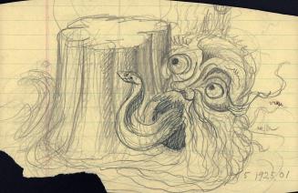 [Sketch of tree stump with creature head peeking around]