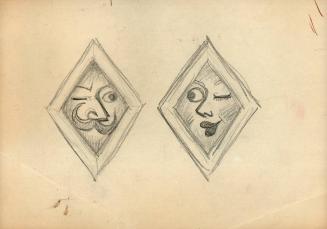 [Sketch of two diamond shaped frames around male and female faces]