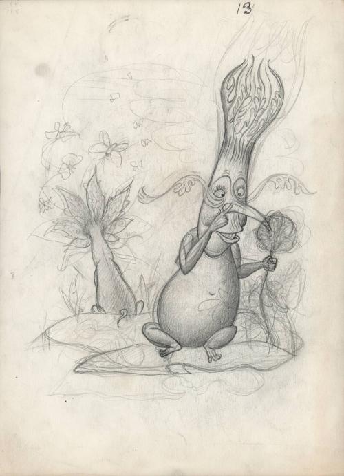 [Sketch of two creatures, one smelling a flower]