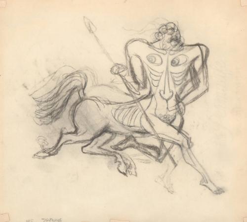 [Sketch of centaur with face on chest]