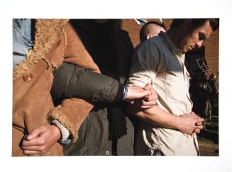 Non-Native Allies Circling Native Water Protectors to Protect them from arrest during a street action that stopped traffic outside the Federal Building in Bismarck, ND, where camp leaders and legal defense representatives were attempting to learn the status of arrested Water Protectors.