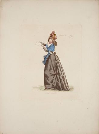 [Woman wearing long black dress with blue shawl, November 1792]