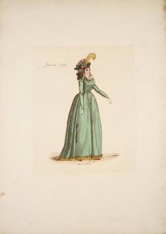 [Woman wearing green dress with yellow trim, January 1793]
