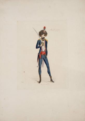 [Man wearing blue military uniform with red details, April 1790]