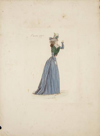 [Woman wearing long blue-striped dress, February 1793]