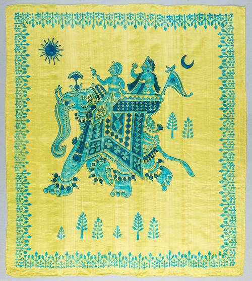 [Yellow scarf with elephant print]