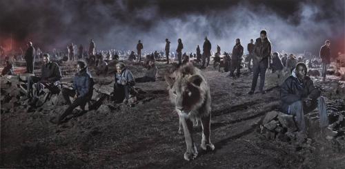 Savannah with Lion & Humans