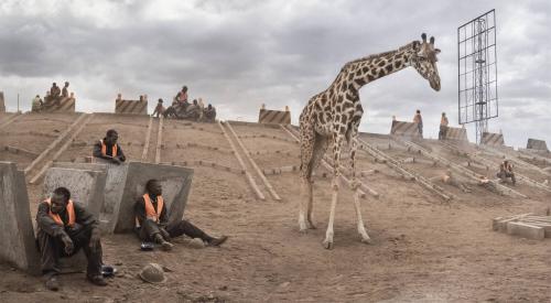 Highway Construction with Giraffe & Workers