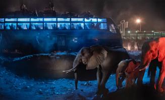 Bus Station with Elephants Retreating