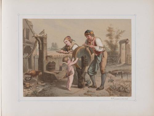 [Two adults and Cupid on a farm]