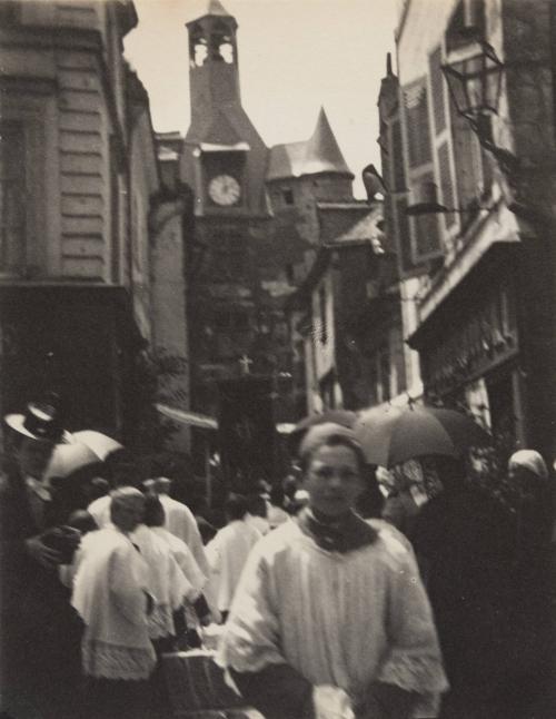 The Street, Amboise, during the Fête Dieu. (M.B. at left, with Kodak!)