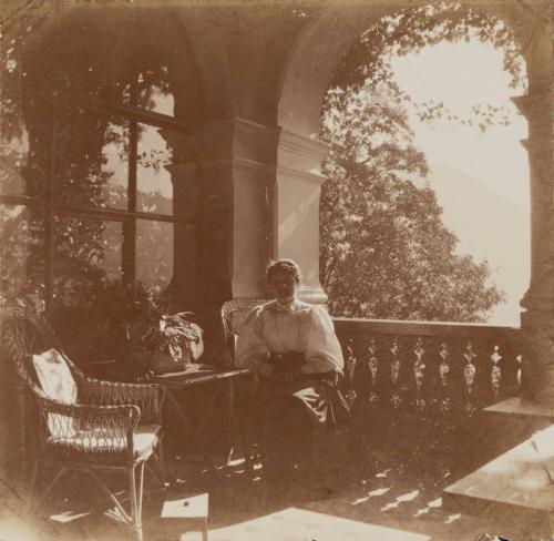 [Woman seated on veranda at Villa Billroth]