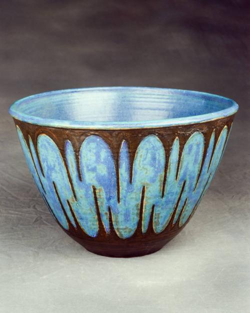 [Large bowl with turquoise design]