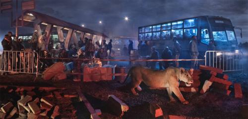 Bus Station with Lioness
