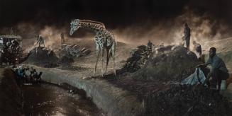 Charcoal Burning with Giraffe & Worker